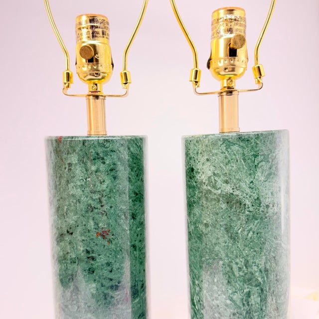1990s Verde Polished-Marble Table Lamps - A Pair For Sale - Image 4 of 5