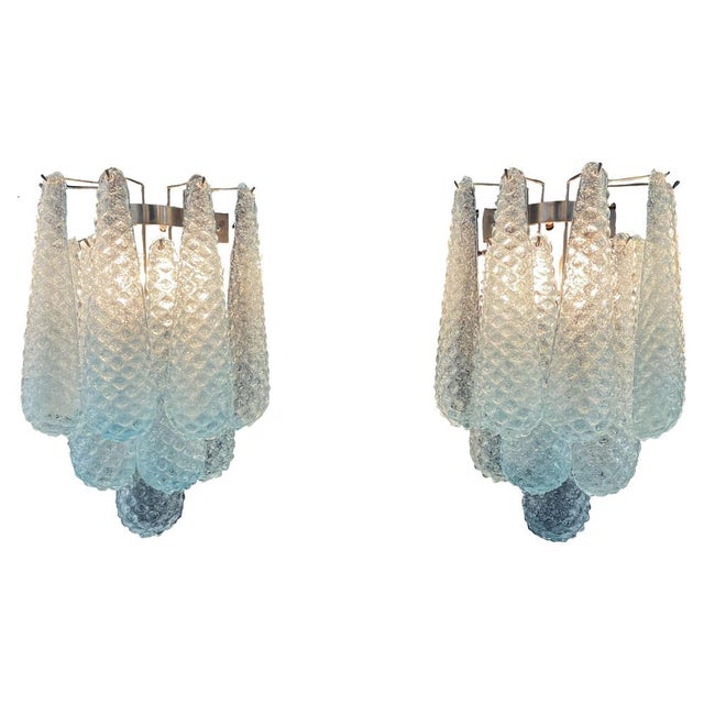 Vintage Blue Glass Petal Drop Wall Sconces, Murano, 1970s, Set of 2 For Sale - Image 15 of 15