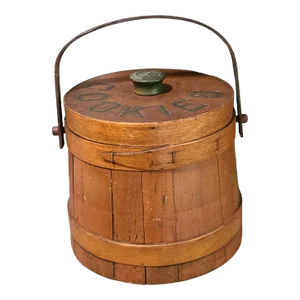 Mid 20th Century Americana Primitive Folk Art Wood Cookie Firkin