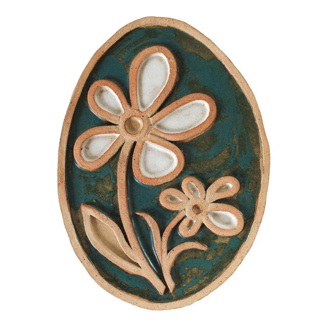 Vintage Studio Art Pottery Floral Trivet For Sale
