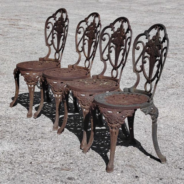 Cast Iron Patio Garden Table and Chairs, Set of 5 For Sale - Image 9 of 18