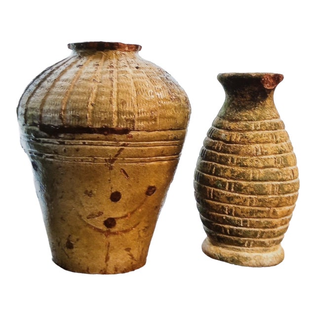 Antique Onta Ware - Wabi-Sabi Style Ceramic Vases For Sale