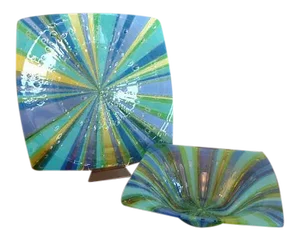 Higgins Fused Glass Tray & Bowl - A Pair