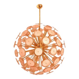 Large Pink Murano Glass Sputnik Chandelier, Mid Century Modern, 1980s. For Sale