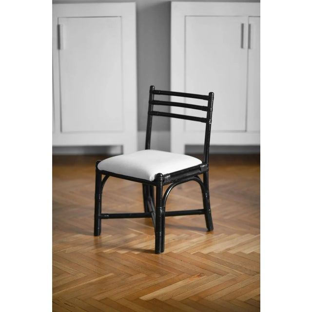 Table with Glass Top and Chairs in Black Lacquered Rattan, 1970s, Set of 13 For Sale - Image 6 of 9