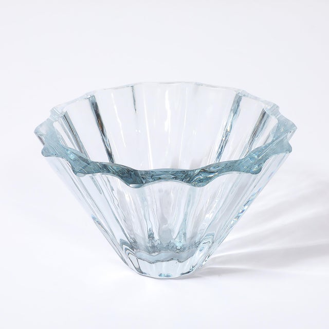 Mid-Century Modern Mid-Century Modern Strombergshyttan Blue Crystal Fluted Glass Bowl For Sale - Image 3 of 10