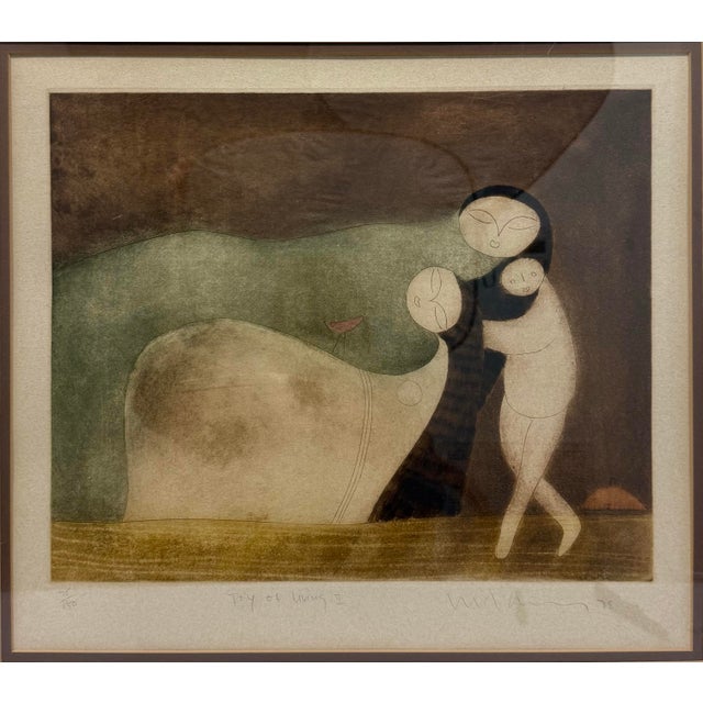 Contemporary 1970s Pastel Painting of Three Hugging Figures "Joy of Living 2" Signed, Framed For Sale - Image 3 of 12