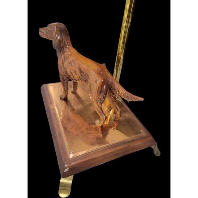 Figurative Vintage Ceramic Bird Dog Setter Miniature House Copper Base Table Lamp For Sale - Image 3 of 8