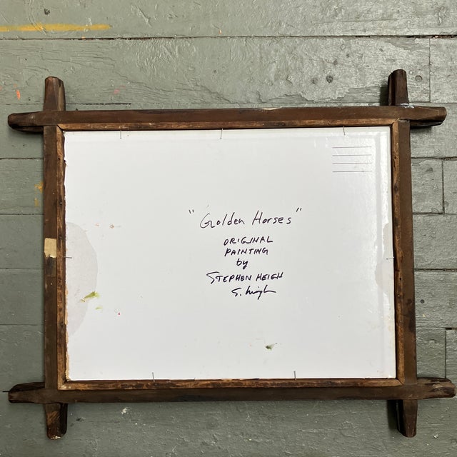 2020s Contemporary Original Stephen Heigh Horse Painting “Golden Horses” Antique Distressed Wood Frame For Sale - Image 5 of 5