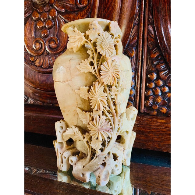 Vintage Floral Carved Soapstone Vase Chairish