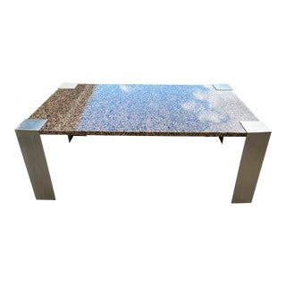 Mid Century Modern Brown Granite and Steel Coffee Table For Sale