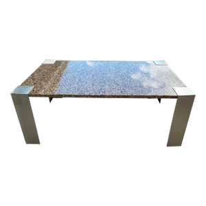 Mid Century Modern Brown Granite and Steel Coffee Table