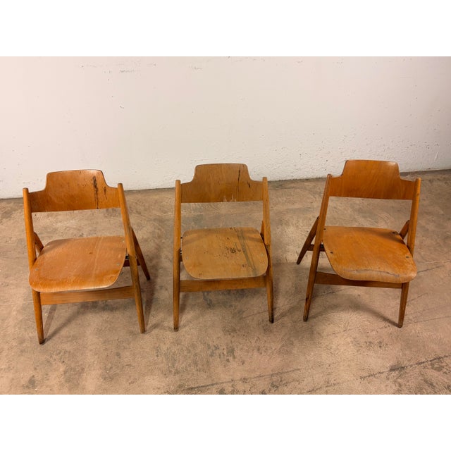 Brown SE18 Folding Chairs by Egon Eiermann for Wilde & Spieth, Set of 3 For Sale - Image 8 of 9