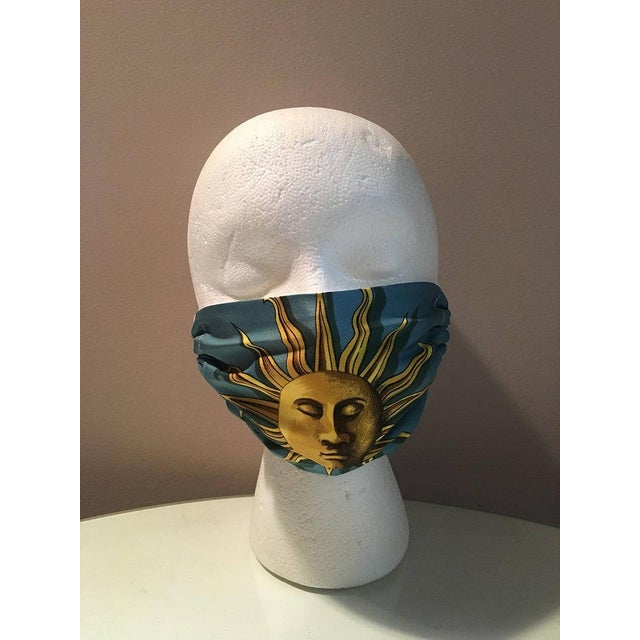 Contemporary Handmade Hermes Vintage Dies et Hore Sun Silk Scarf Masque For Sale - Image 3 of 9