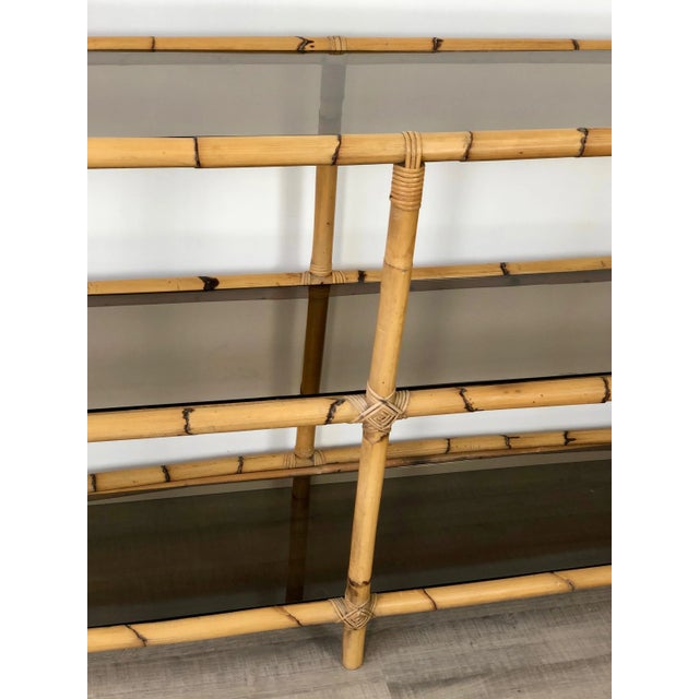 Wood Bamboo Rattan & Smoked Glass Console Bookcase, Italy, 1960s For Sale - Image 7 of 13