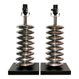 Vintage Mid-Century Modern Chrome Stacked Table Lamp - Pair For Sale