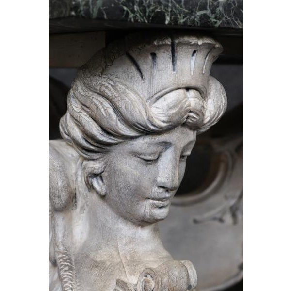 Stunning Monumental Figural Female Sphinx Carved Base Verdi Marble Console Table For Sale - Image 9 of 12