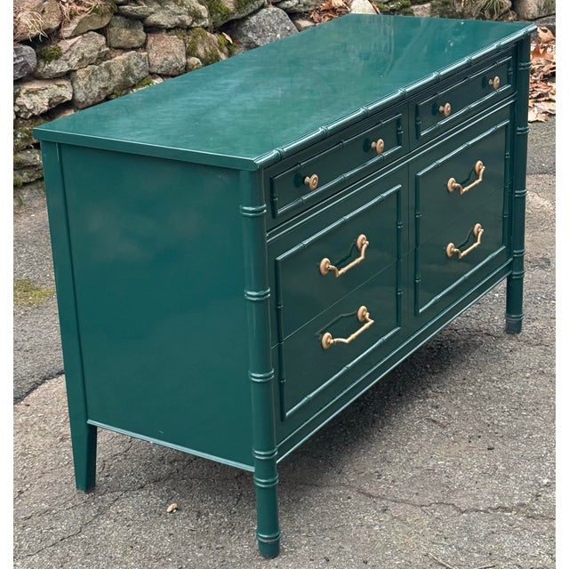 Highly sought after faux bamboo dresser by Thomasville. Dresser was painted in a high gloss oil based enamel paint a few...