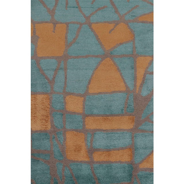 Rug & Kilim’s Mid Century Modern Geometric Orange-Gold & Blue Wool and Silk Gallery Rug For Sale In New York - Image 6 of 9