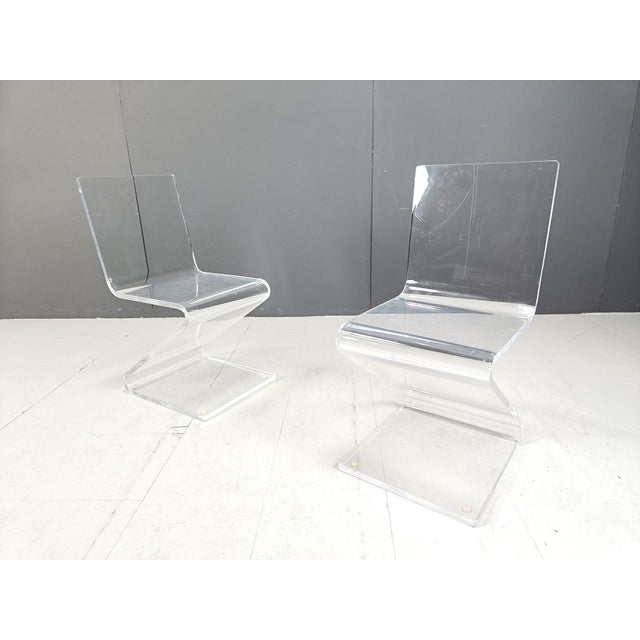 Acrylic Glass Zigzag Dining Chairs, 1980s, Set of 2 For Sale - Image 6 of 10