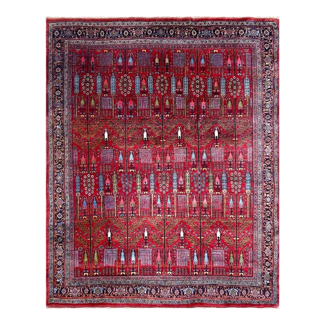 Antique Persian Bijar Garden Design Carpet, 7'6" X 9'5" For Sale