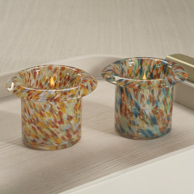 Contemporary Celia 4-Piece Opal Confetti Glass Candle Holder / Vase, Amber Tones For Sale - Image 3 of 5