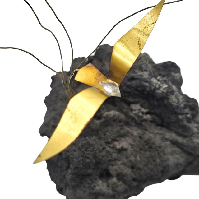 Brutalist Brass Bird Sculpture on Lava Rock — Mid-Century Studio Metalwork For Sale - Image 9 of 13
