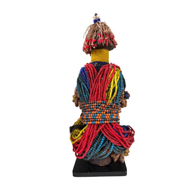 Vintage African Beaded Fali Namji Fertility Doll Cameroon W/Wood Stand 11.5" H For Sale - Image 4 of 10
