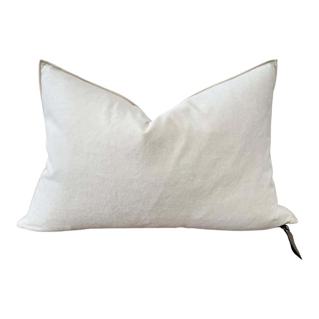 European Vintage Style Creme Velvet Accent Pillow With Down Insert For Sale