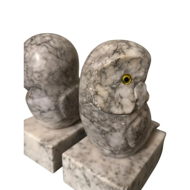 1950s Hand Carved Alabaster Owl With Glass Eyes Bookends- a Pair For Sale In San Francisco - Image 6 of 10