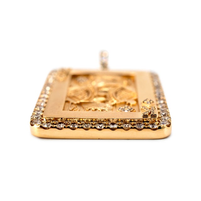 Metal Men’s 14k Yellow Gold 2.34ct Halo Diamond King of Diamonds Card Drop Pendant For Sale - Image 7 of 8