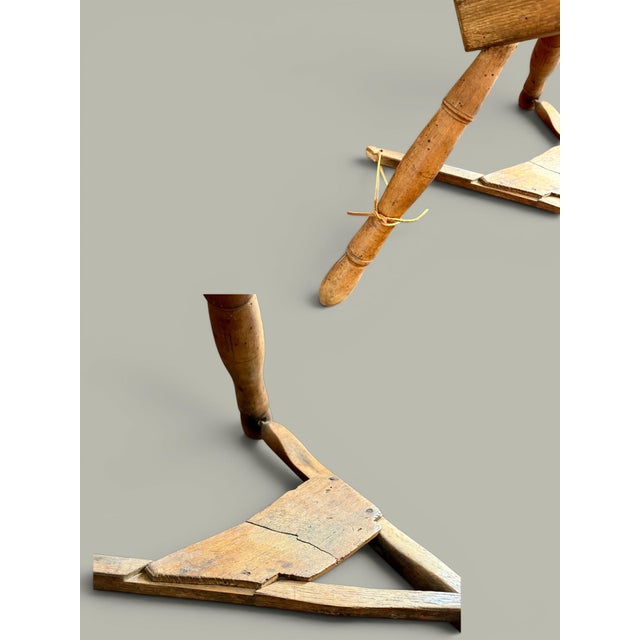 Antique Petite Spinning Wheel-Primitive Farmhouse-Textile-Display-Rustic-Country For Sale - Image 10 of 11