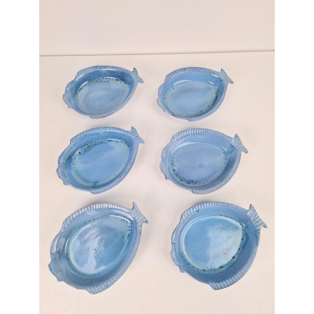 Blue Ceramic Fish Plates by Aimé De Grimaud, France, 1970, Set of 6 For Sale - Image 6 of 10
