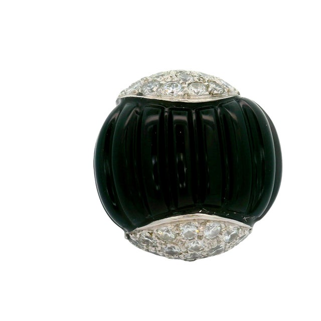 Black Onyx Diamond 18k White Gold Cocktail Ring, Size 6.75 For Sale - Image 4 of 6