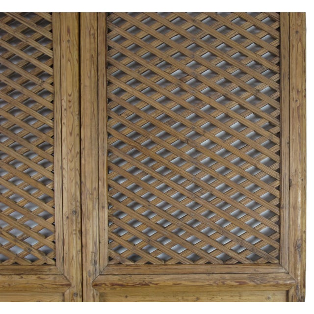 Wood Early 20 Century Antique Chinese Screen Door - a Set of Lattice Screen Panels For Sale - Image 7 of 9