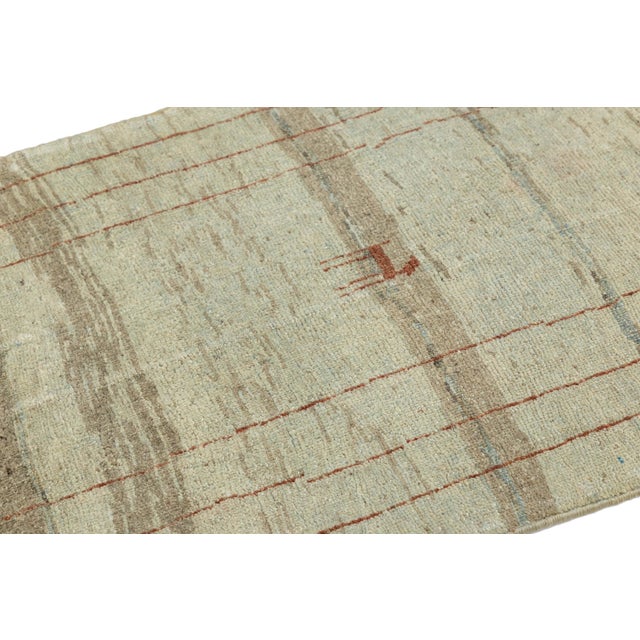 Modern Minimalist Persian Gabbeh Wool Runner – Earthy Beige & Rust Tribal Motif For Sale In New York - Image 6 of 8