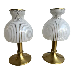 Pair of Lamps Brass and Murano Glass by Angelo Brotto for Esperia. Italy, 1970s