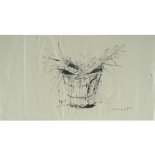 Roger Crusat, Le seau de paille, Pen Drawing For Sale