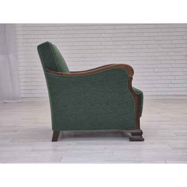 Brown Danish Relax Chair in Green Furniture Blend Wool Fabric and Beech, 1950s For Sale - Image 8 of 18