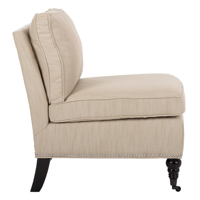 Modern Slipper Chair, Off White & Espresso For Sale - Image 3 of 10