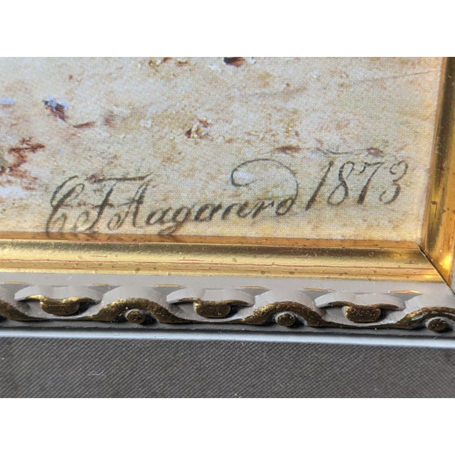 Late 20th Century Large Blue & Green “A Loggia at Amalfi” Landscape After C. F. Aagaard in Ornate Gold Frame For Sale - Image 4 of 14