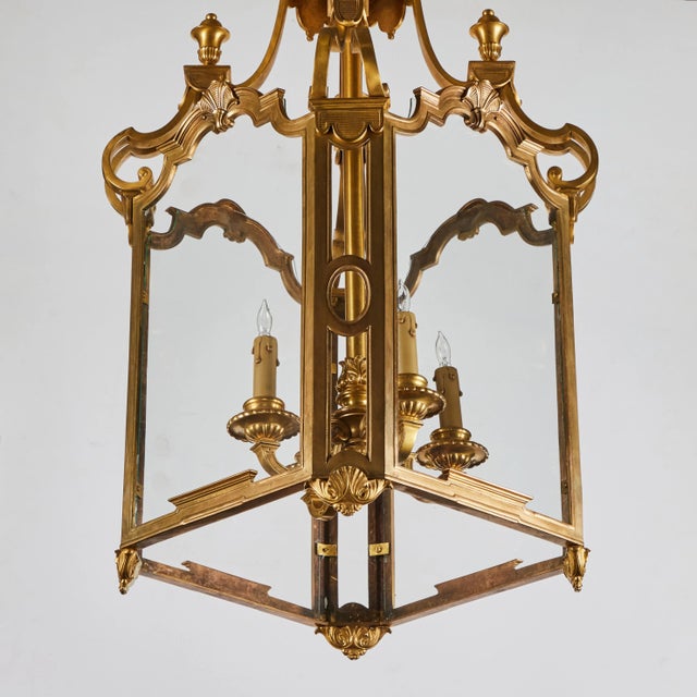 19th Century Solid Gilded Bronze and Glass Lantern For Sale - Image 5 of 8