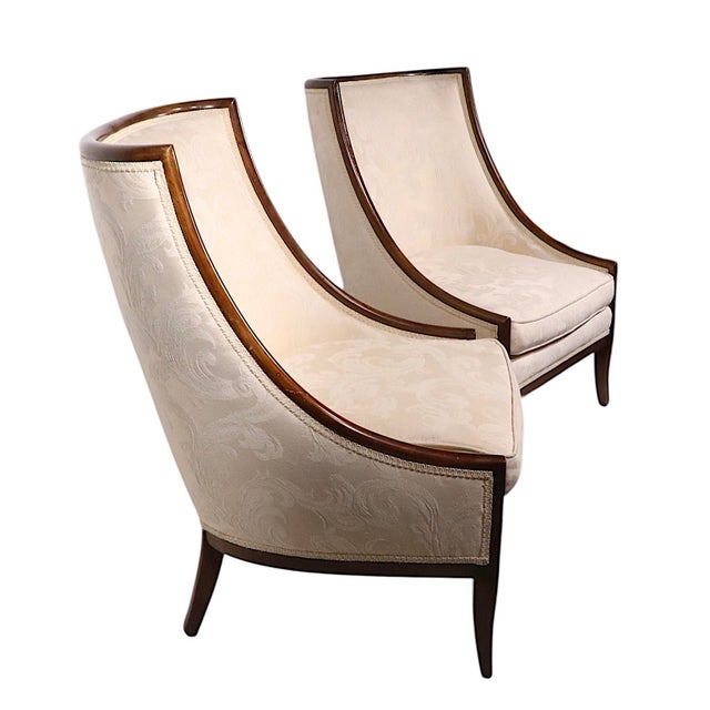 Off-white Mid 20th Century Pr. High Style High Back Gondola Scoop Chairs For Sale - Image 8 of 14