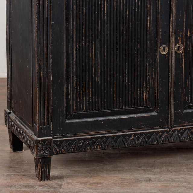 19th Century Swedish Black Painted Pine Sideboard Buffet With Fluted Carved Panels For Sale - Image 11 of 15