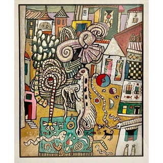 Alan Davie, Vibrant Alan Davie Scottish Colorful Surrealist British Pop Art Village Painting, 1982 For Sale