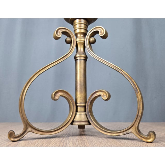 1990s 23.5" Castilian Imports Solid Brass Scroll & Glass Hurricane Candle Holder For Sale - Image 11 of 15