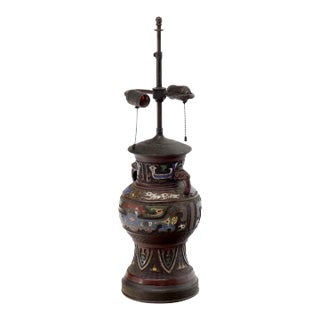 Mid 20th Century Large Bronze Enamel Decorated Oriental Table Lamp For Sale