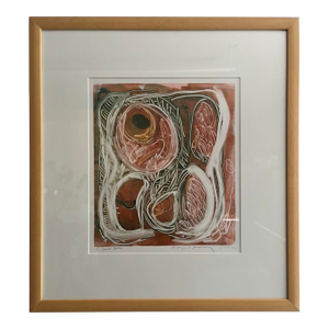 Abstract Organic Mixed Media Painting by Marjorie Schlossman, 19.5” X 21.25”, Signed