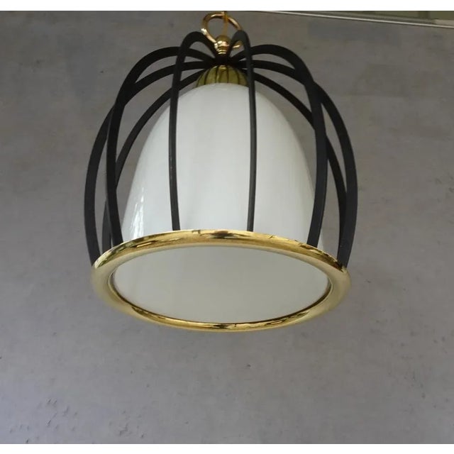 Italian White Opaline Glass Cage Ceiling Lamp, 1950s For Sale - Image 13 of 14