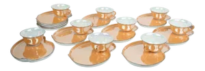Vintage Art Deco Peach Iridescent Lusterware Cups and Snack Plates - Set of 20